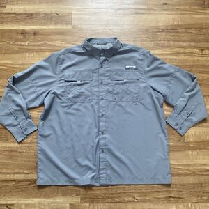 Habit Mens 2XL Gray Vented Outdoor UPF 40+ Long Sleeve Button-Up Fishing Shirt